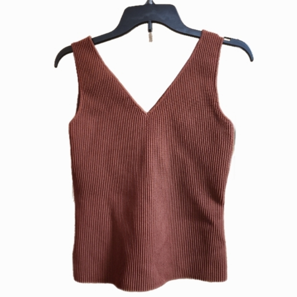 Bailey 44 Chocolate Brown Ribbed V-Neck Tank Top - Picture 2 of 4